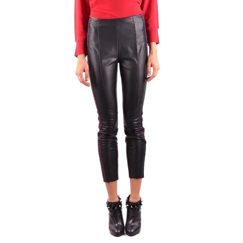 Pinko Faux Leather Trouser Pants w/ Side Embroidery Detail